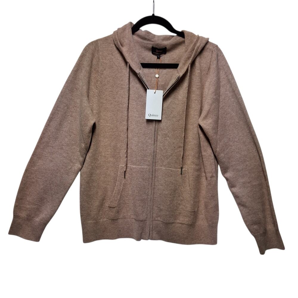 Quince 100% Mongolian Cashmere Full Zip Hoodie Oatmeal Large NWT Minimalist